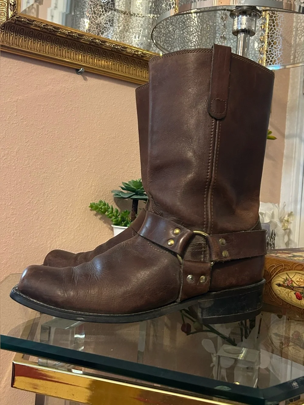 Vintage Sears Brown Leather Harness Boots Size 10.5